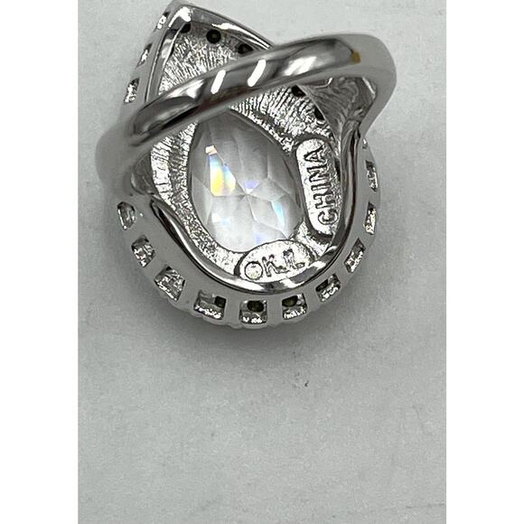 Kenneth Jay Lane Pear Shaped Cubic Zirconia Blue Enamel Cocktail Ring Sz 6 - Picture 4 of 12